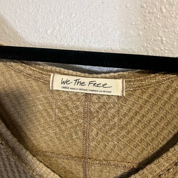 We The Free Green Waffle Knit Long Sleeve Top Size Large - Picture 3 of 6